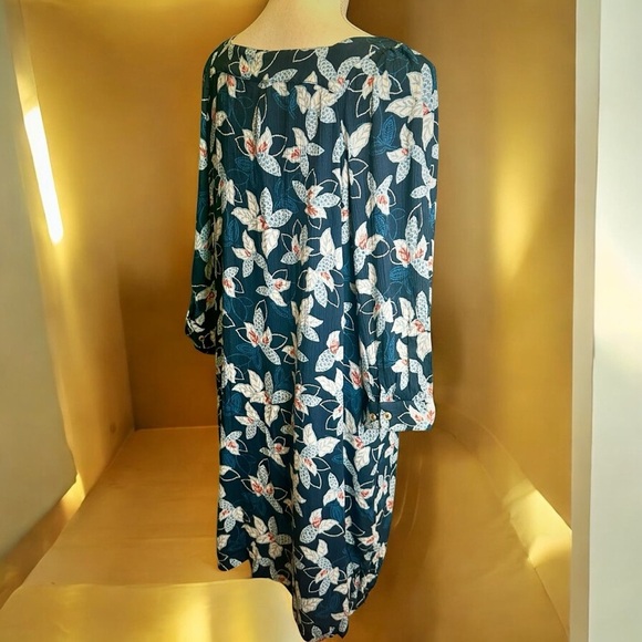 NWT Garnet Hill ‘Jardin Textured Crepe Dress’ in Navy Blue Floral Size Medium - Picture 11 of 14